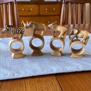 - 💜 African Hand Carved  Napkin Rings - Set of Four